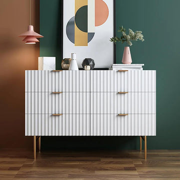 Minimalist Slatted White Bedroom Dresser with 6 Drawers
